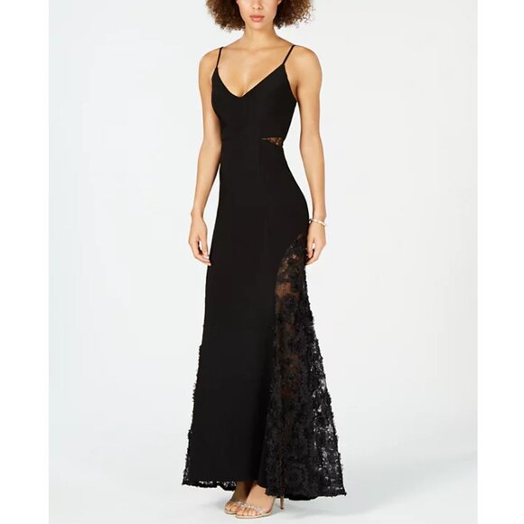 Betsy & Adam Petite Adjustable Lace Contrast Gown - Picture 2 of 9
